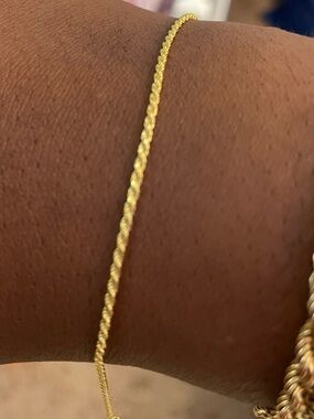New 925 Italy Gold Over Sterling Silver Rope Chain Bracelet 7”